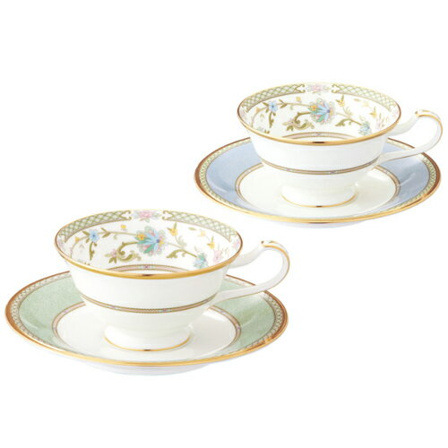 ノリタケ ( NORITAKE ) 日本製 ヨシノ ティー・コーヒーカップ＆ソーサーペア 230ml ( グリーン＆グレー ) [ブランドロゴ入りギフトBOX] 人気 ギフト 御祝 結婚祝 出産祝 新築祝 結婚内祝 出産内祝 新築内祝 粗品 景品 記念品 歳祝