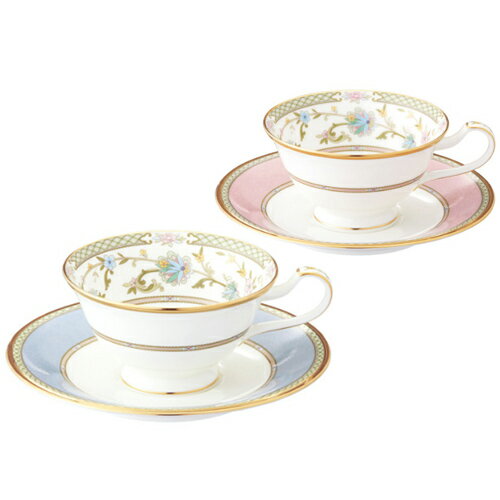 ノリタケ ( NORITAKE ) 日本製 ヨシノ ティー・コーヒーカップ＆ソーサーペア 230ml ( グリーン＆ピンク ) [ブランドロゴ入りギフトBOX] 人気 ギフト 御祝 結婚祝 出産祝 新築祝 結婚内祝 出産内祝 新築内祝 粗品 景品 記念品 歳祝
