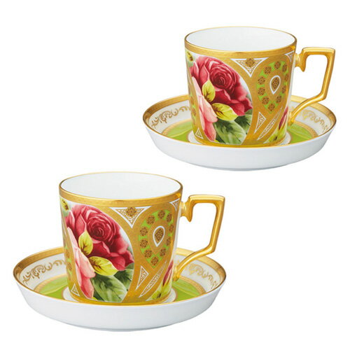 ノリタケ ( NORITAKE ) 日本製 オマージュコレクション 若草色絵薔薇文 コーヒーカップ＆ソーサーペア 160ml [ブランドロゴ入りギフトBOX] 人気 ギフト 御祝 結婚祝 出産祝 新築祝 結婚内祝 出産内祝 新築内祝 各種内祝 快気祝 粗品 景品 記念品 歳祝