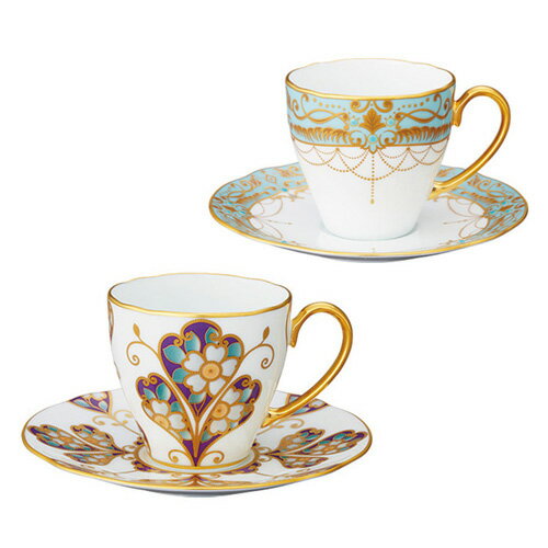 ノリタケ ( NORITAKE ) 日本製 オマージュコレクション 雲母金彩花文 ＆ 藍白絵唐草文 コーヒーカップ＆ソーサーペア 160ml [ブランドロゴ入りギフトBOX] 人気 ギフト 御祝 結婚祝 出産祝 新築祝 結婚内祝 出産内祝 新築内祝 記念品 歳祝