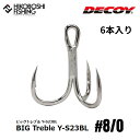 カツイチ デコイ ビッグトレブル Y-S23BL #8/0 TIN (Aqua Block) 6本入 4989540310120 KATSUICHI DECOY BIG TREBLE 釣り 釣具 釣り道具 フィッシング フック 釣り針 トレブルフック バーブレス GT ヒラマサ マグロ
