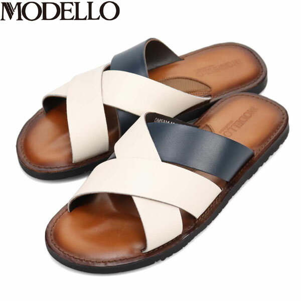 樂天商城 - モデロ MODELLO メンズ レザーサンダル DM5316 WHITE/NAVY 牛革 スライドサンダル マドラス madras MODDM5316WHTNAV
