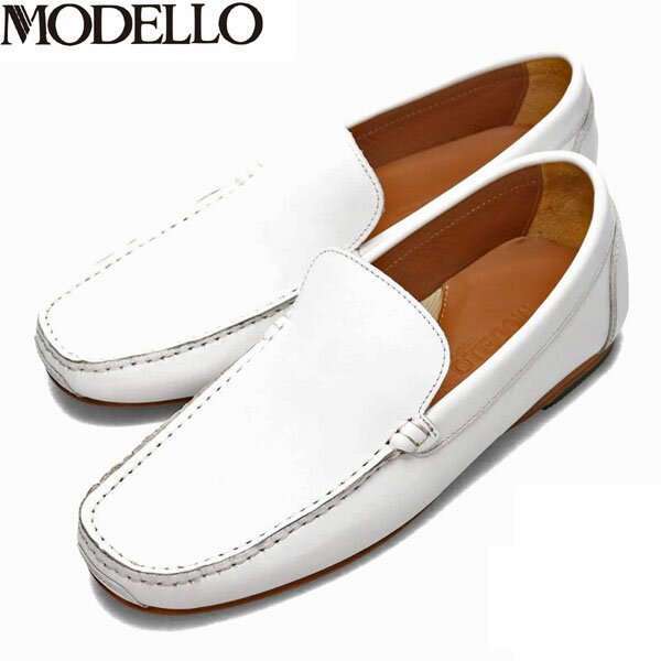 モデロ MODELLO メンズ 紳士靴 ドライビングシューズ スリッポン ローファー DM5514 WHITE カバロス加工 マドラス madras MODDM5514WHT