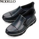モデロ MODELLO メンズ レザー スリッポンDM3343 NAVY カバロス加工 抗菌防臭 速乾 マドラス madras MODDM3343NAV