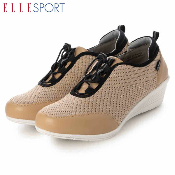 エルスポーツ ELLESPORT レディース カジュアルシューズ ウェッジヒール BEIGE レースアップ ニット素材 マドラス madras ELLESP14706BEG