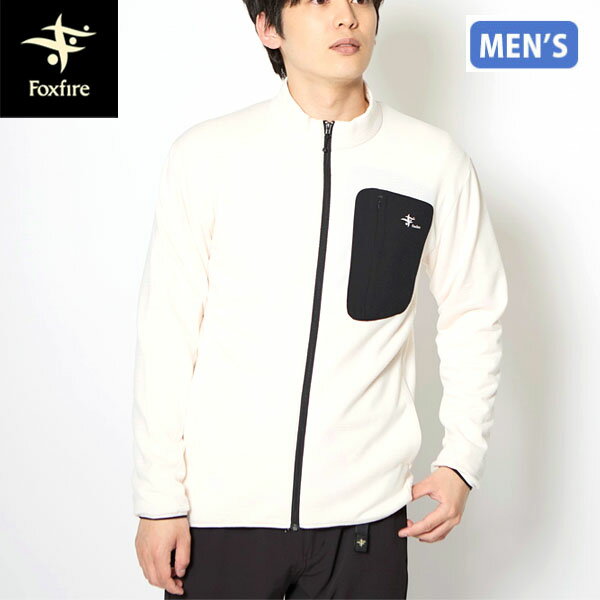 フォックスファイヤー Foxfire メンズ フルジップカットソー グリッドウールフルZIP ホワイトxブラック(250) メリノウール 保温 ストレッチ FOX5115522250