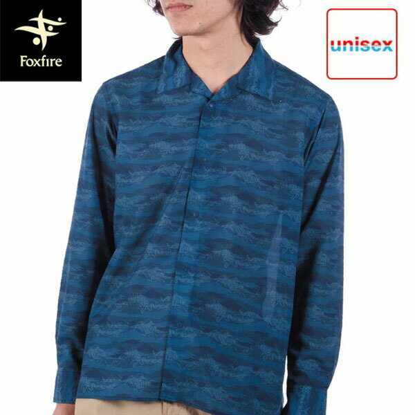 フォックスファイヤー Foxfire メンズ レディース シャツ 長袖 総柄 エンドレスライズシャツ ネイビー(046) FOX5212523046