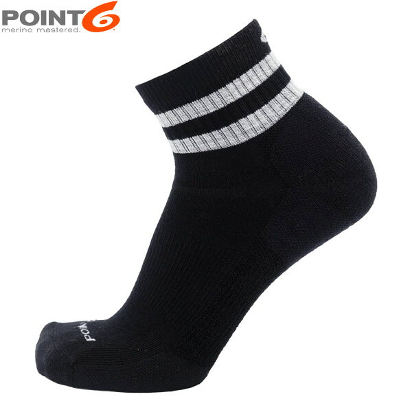 POINT6 ポイント6 靴下 ソックス Retro Stripe Extra Light 1/4 Crew Black/White ...