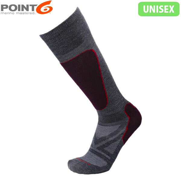 Rakuten - POINT6 ポイント6 靴下 ソックス メンズ レディース メリノウール 中厚手 ライトクッション ひざ丈 ハイソックス Gray/Bordeaux グレー/ボルドー P62414GRYBRD
