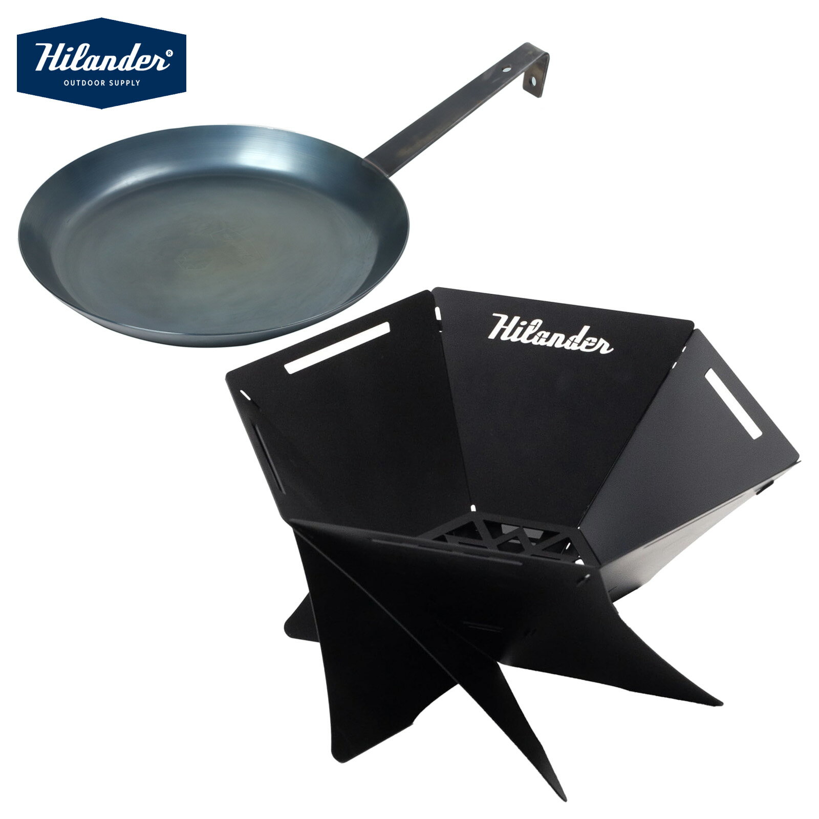 【全品5倍スーパーSALE】 Hilander(ハイランダー) 【お得なセット】六花焚き火フライパン26cm+焚き火台 六花(りっか)Black Edition HCF-012F+HCS-005