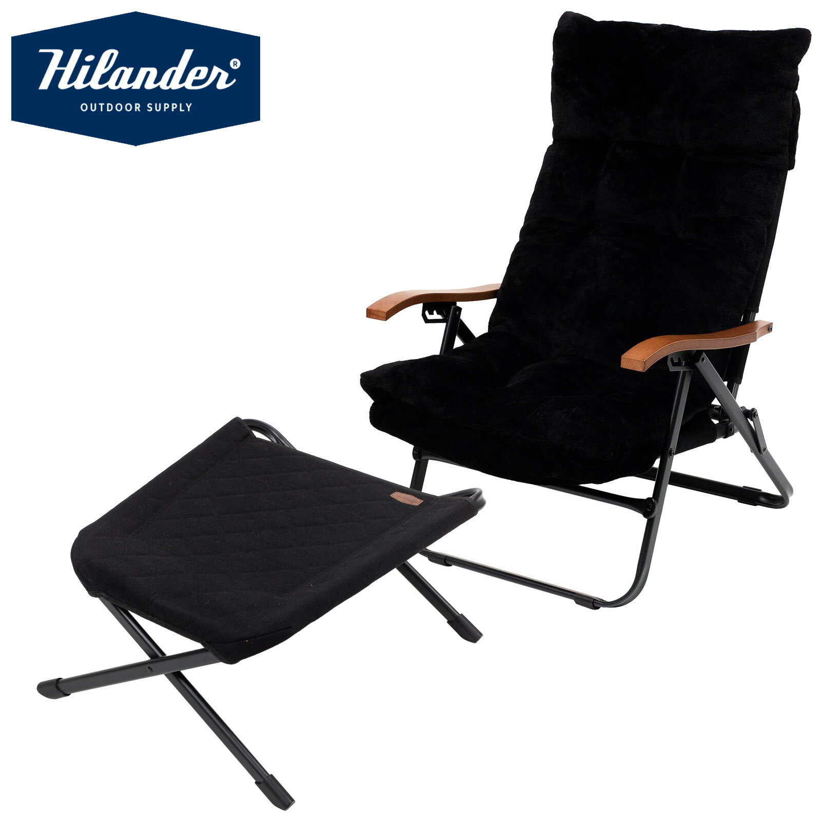 Hilander(ハイランダー) 【お得なセット】クライマックスローチェア2 ST(スチール)+オットマン+専用難燃チェアカバー ST(スチール) ブラック HCS-007+HCP-004