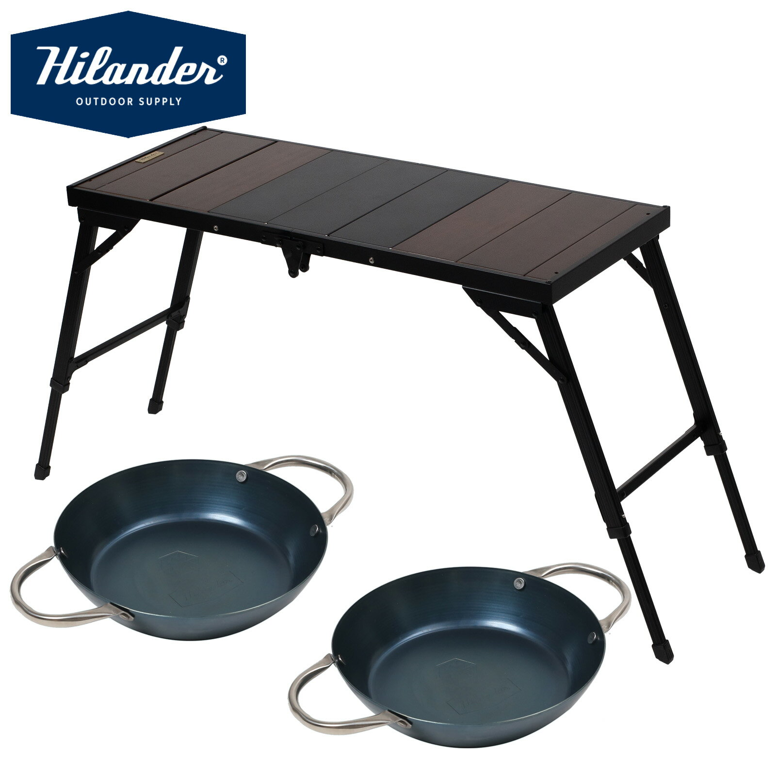 Hilander(ハイランダー) 【お得なセット】LIT TABLE(リットテーブル)+六花スタッキングパン×2個 ブラック HCD-003+HCF-014F