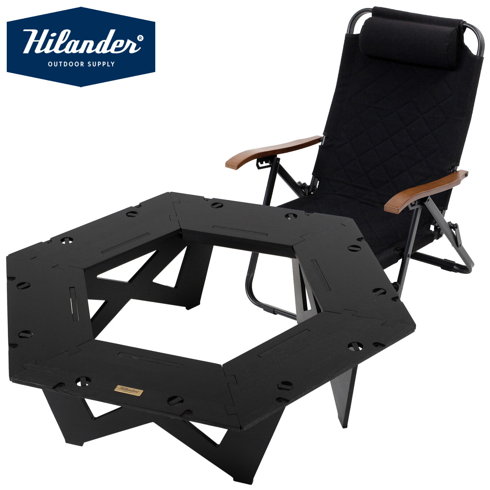 Hilander(ハイランダー) 【お得なセット】ヘキサゴンテーブルLIGHT+クライマックスローチェア2 ST(スチール) ブラック HCJ-052+HCS-007