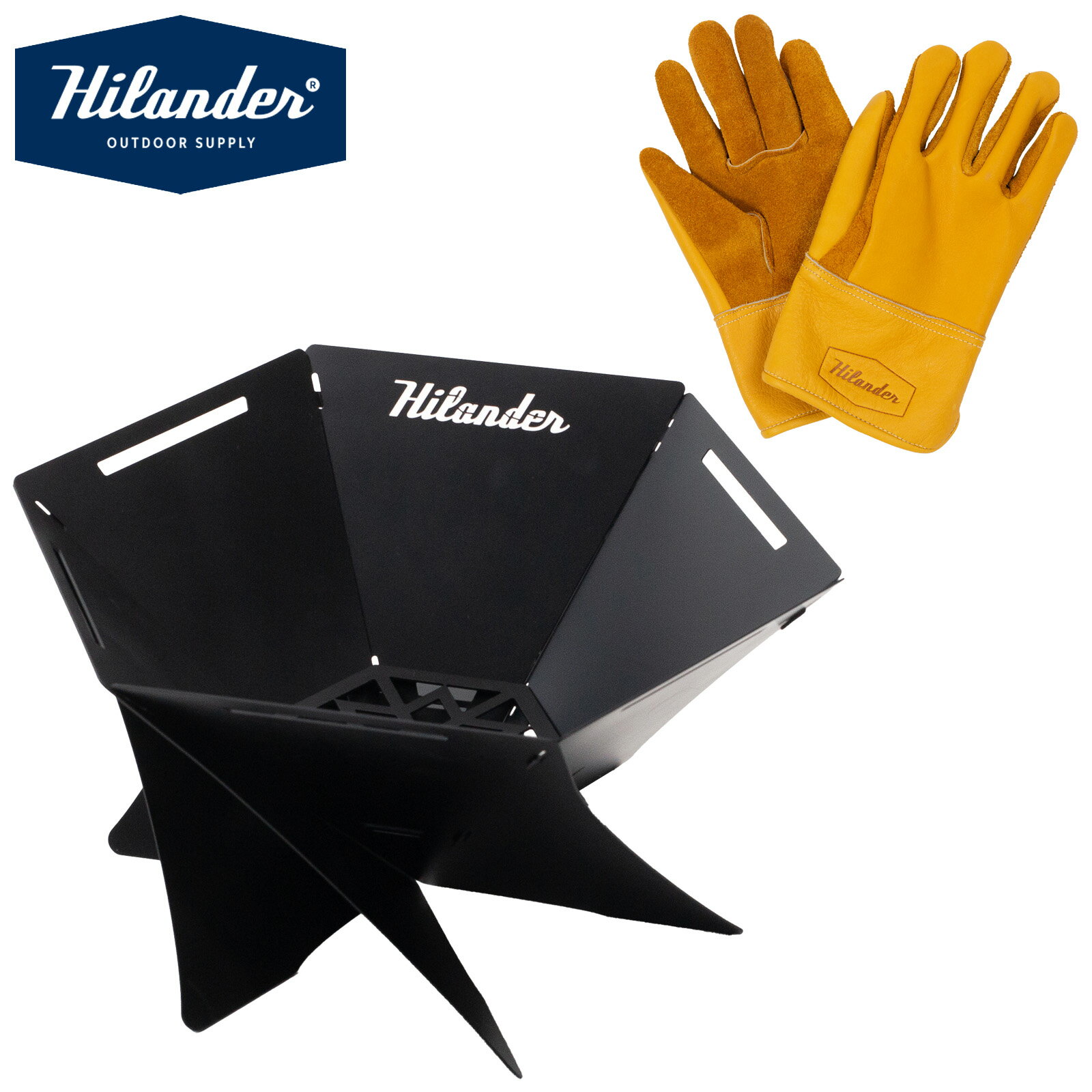Hilander(ハイランダー) 【お得なセット】焚き火台 六花(りっか)Black Edition+六花焚き火グローブ HCS-005+HCM-001