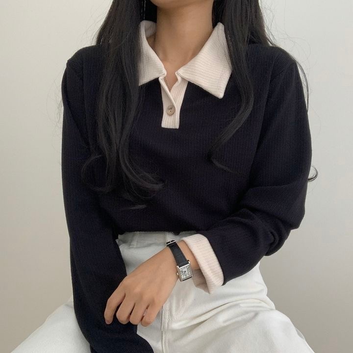 秋 長袖 Tシャツ ショート丈 カットソー トップス カジュアル 配色ストリートへそ出しタイトネックスリーブ 肌見せ T ファッションレディース かわいいハーフ衣装風冬トップス hiliteshop-10011343 ハイライトショップ サンプル画像3