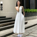 ★1400円OFFクーポンで2580円 異素材 ワンピース ノースリーブ きれいめ レディース 春 夏 涼しい Aライン フレア ポケット ギャザー 夏ワンピ ...