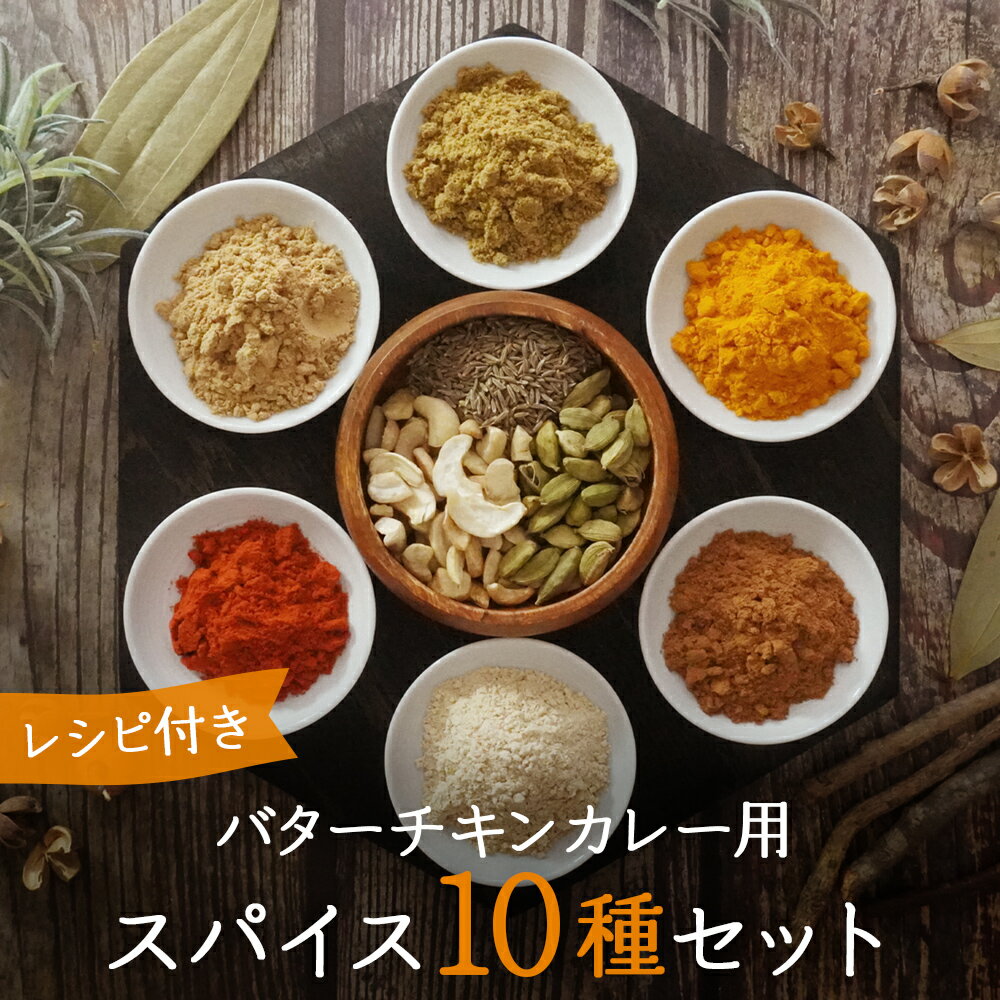 10種 スパイス セット 【 送料無料 】 バターチキンカレー スパイスカレー レシピ付き ガラムマサラ ガーリック パプリカ ターメリック シナモン ジンジャー コリアンダー クミン カレー ポイント消化 BBQ