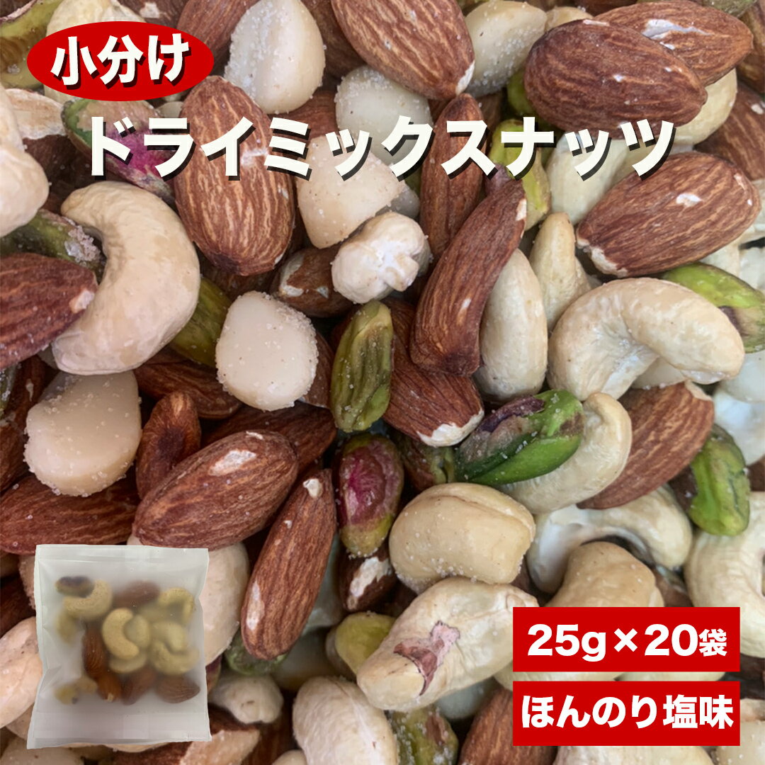 小分け ドライ ミックスナッツ ほんのり 塩味 25g 20袋 カシューナッツ cashew nut ナッツ 原型 kaju 焼き菓子 Almond whole ナッツ ロースト badam マカダミアナッツ macadamia ピスタチオ 殻なし 無塩 Pista Pistachio ピスタ 製菓材料 送料無料