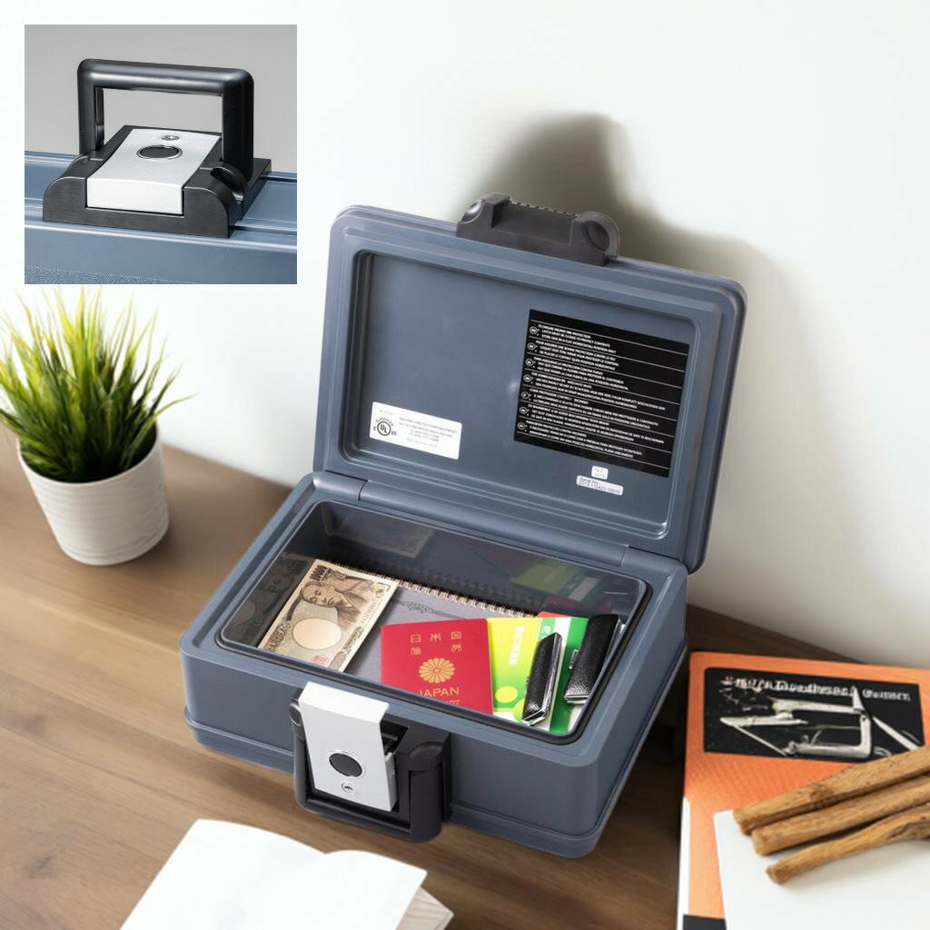 耐火金庫 防水金庫 手提げ金庫 シリンダー錠 鍵とボタンで施錠 防犯 kkkez 耐火 耐水 幅35×奥行28×高さ15cm