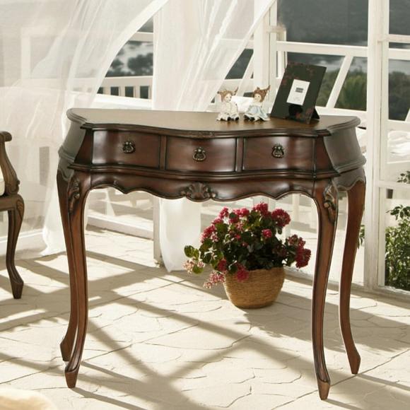 クラシック 手彫り仕上げ 猫脚 コンソールブラウン テーブル 机 デスク コンソールテーブル