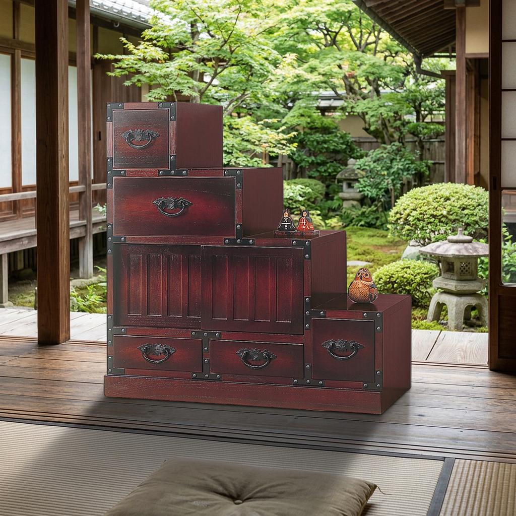 民芸和家具階段タンス右下がり送料無料和風家具 チェスト キャビネット たんす