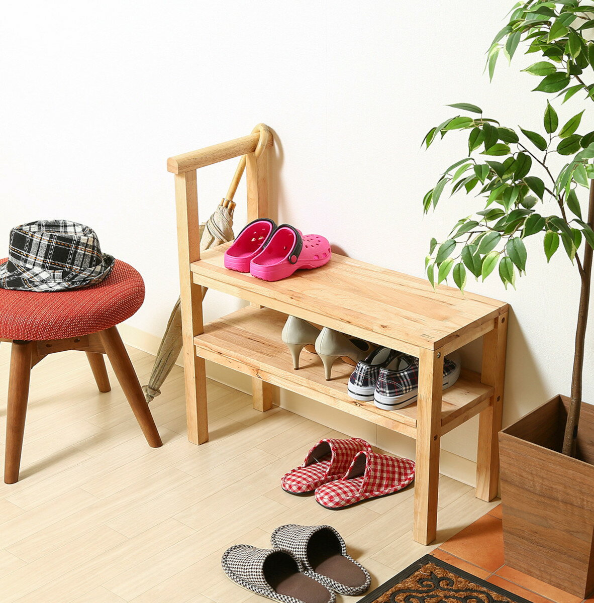 シューズラック スリッパラック 兼 お店の客席間仕切り 荷物置き 天然木製 収納ベンチ 玄関ベンチ