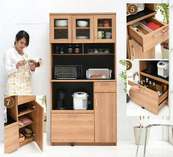 Range Stands - 食器棚 レンジ台 レンジボード キッチンラック キッチンボード 北欧テイスト キッチン収納 スライド棚 ガラス扉 おしゃれ 幅90 高180cm