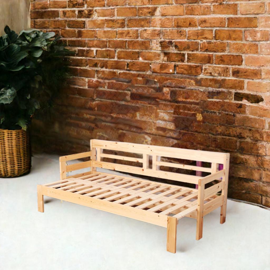 天然木製 ワイドソファー 座面スライド式 ベッドにも早変わり ソファベッド すのこ仕様 スノコ SOFABED 外寸幅204cm 超幅広 超ワイド ギミック家具 [3]