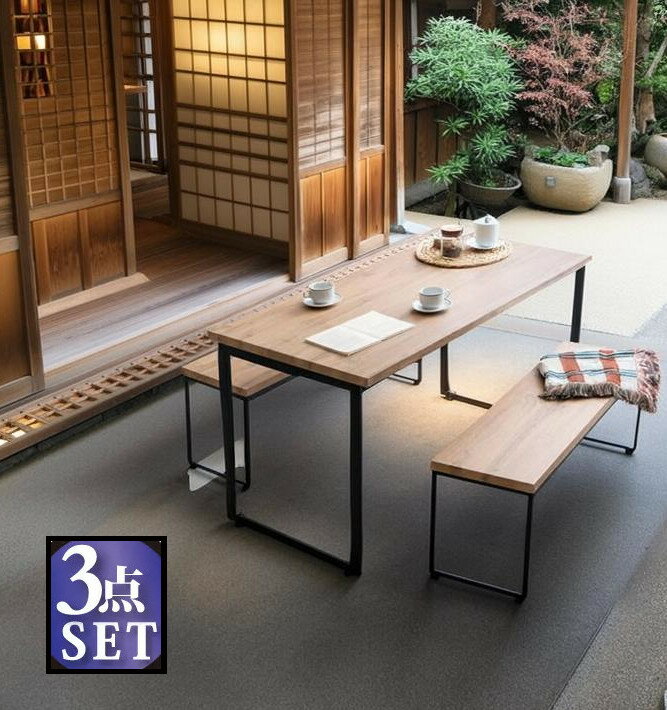 Other - ダイニングセット 3点セット テーブル+ベンチ2脚 ベンチは天板下にすっぽり収まる DINING SET
