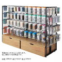 両面使える ショーケース ゴンドラ 陳列棚 商品ディスプレイ 販売台 スチールフレーム 木製収納トロッコ付き kkkez 平台 アイランド 島什器 ラック