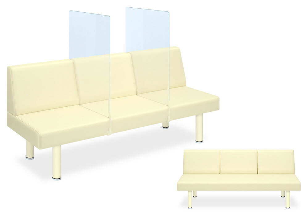 間仕切り透明パーテーション付き3人掛ソファレザー18色展開サイズオーダー可能ウイルス対策 kkkez