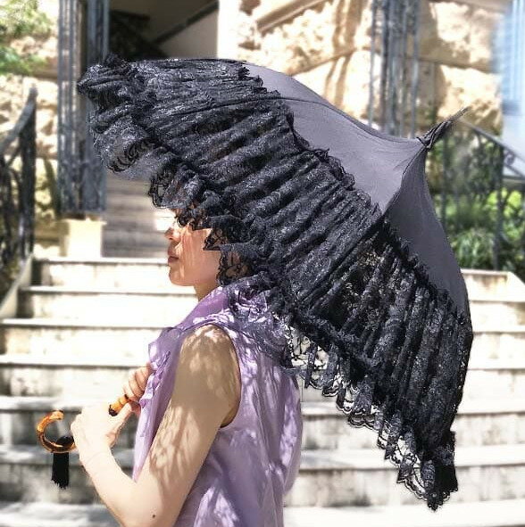 パコダ  ゴスロリ ゴシックロリータ 日傘 パラソル サンシェード parasol sunshade UV防止 レース パコダレース 持ち手は天然竹