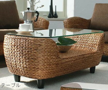 アジアン ハワイ バリ スタイル 籐に代わる新素材 センターテーブル リビングテーブル ローテーブル カフェテーブル ガラス天板