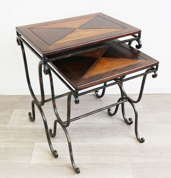 残りわずか アンティーク調 ネストテーブル 2点セット 平台 商品陳列台 ディスプレイテーブル