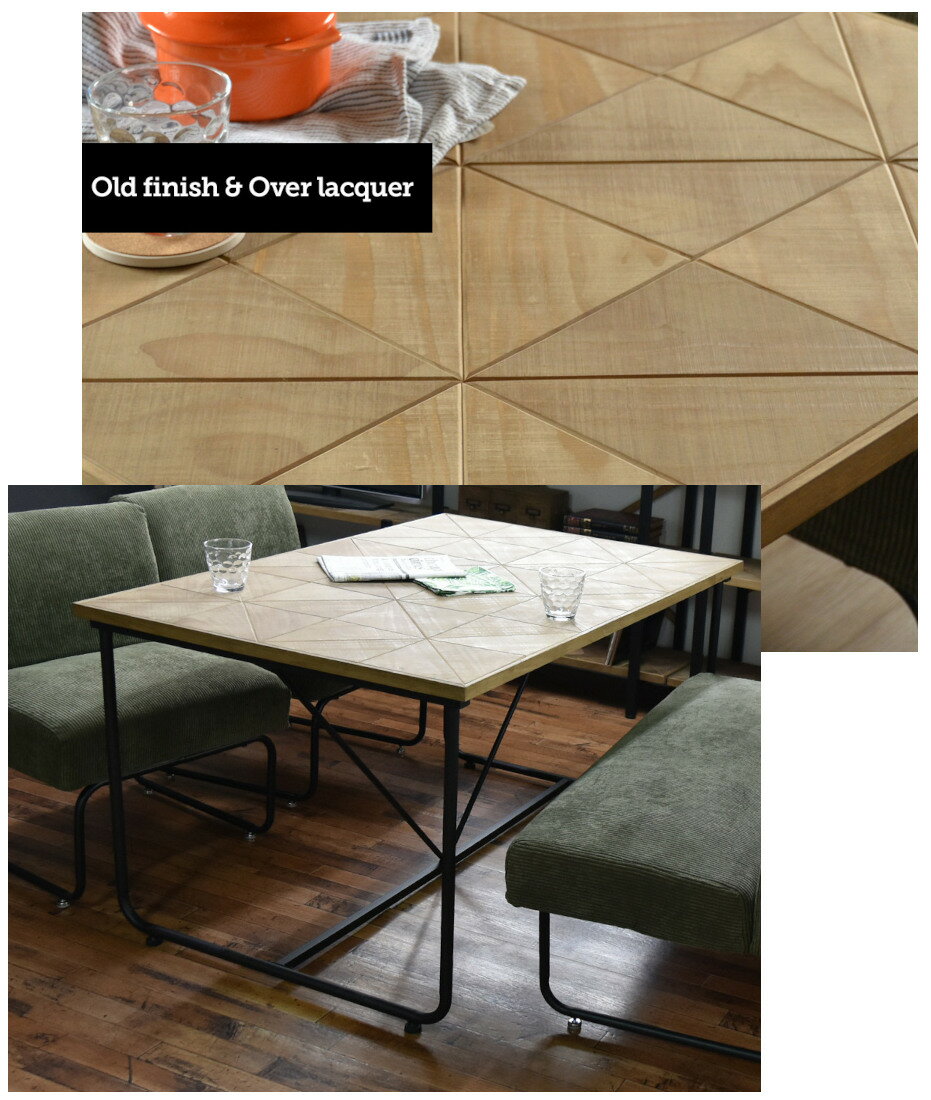 ダイニングテーブル 幅123奥行82高66.5cm 天然木突き板貼り 古材風 インダストリアル アイアン脚 机 デ..