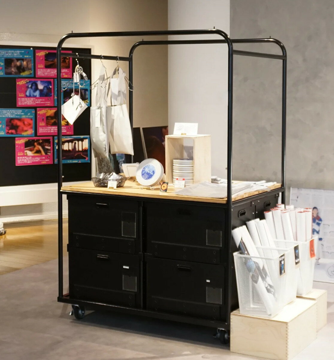 ディスプレイテーブル ワゴン マルシェ 屋台 イベント レジ台 受付カウンター キャスター付き セールワゴン ビュッフェ バイキング カウンターテーブル おしゃれ [2]