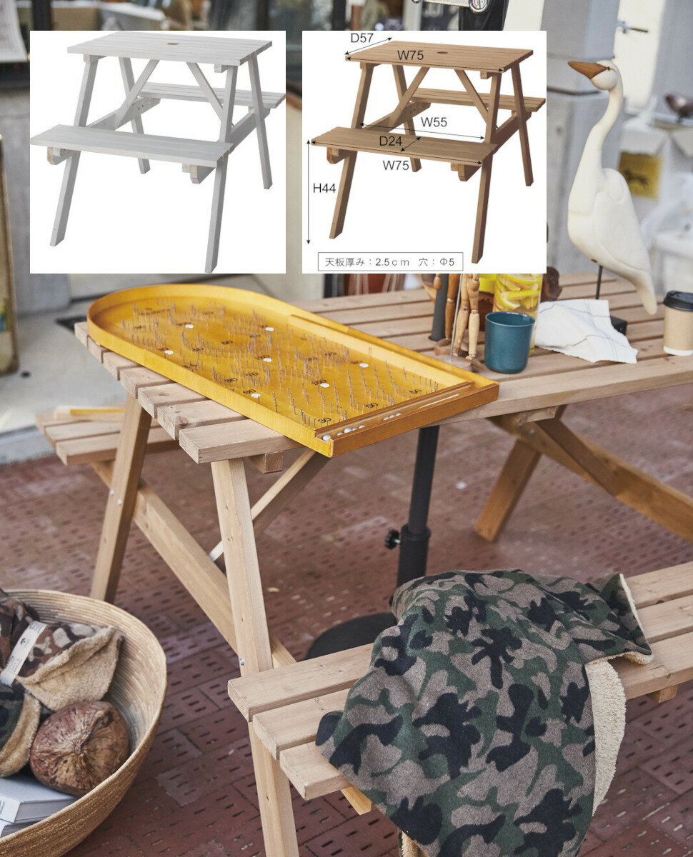 天然木製 ガーデン アウトドア 3点セット ダイニングセット カフェ テラス ベンチ対面2点 テーブルセット パラソル穴つき