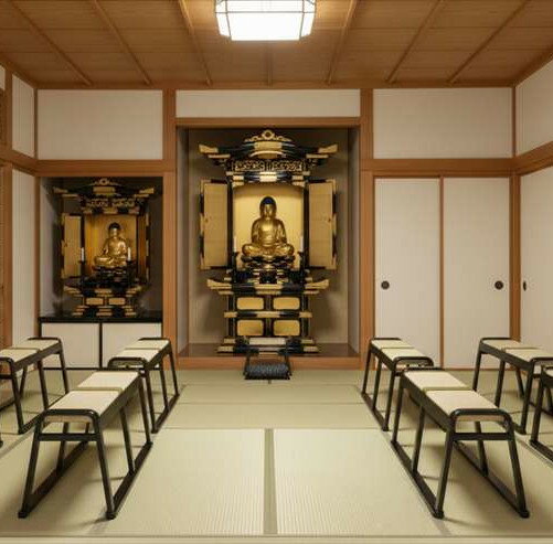 Without Backrest - 法事チェア 椅子 ベンチ 長椅子 スタッキングチェア 畳 和風 天然井草 完成品