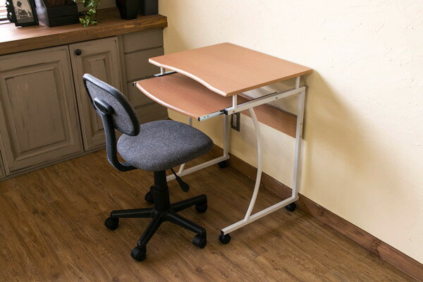 パソコンデスク PCデスク スライド棚付き 机 デスク オフィステーブル オフィスデスク パソコンテーブル キャスター付き [2]