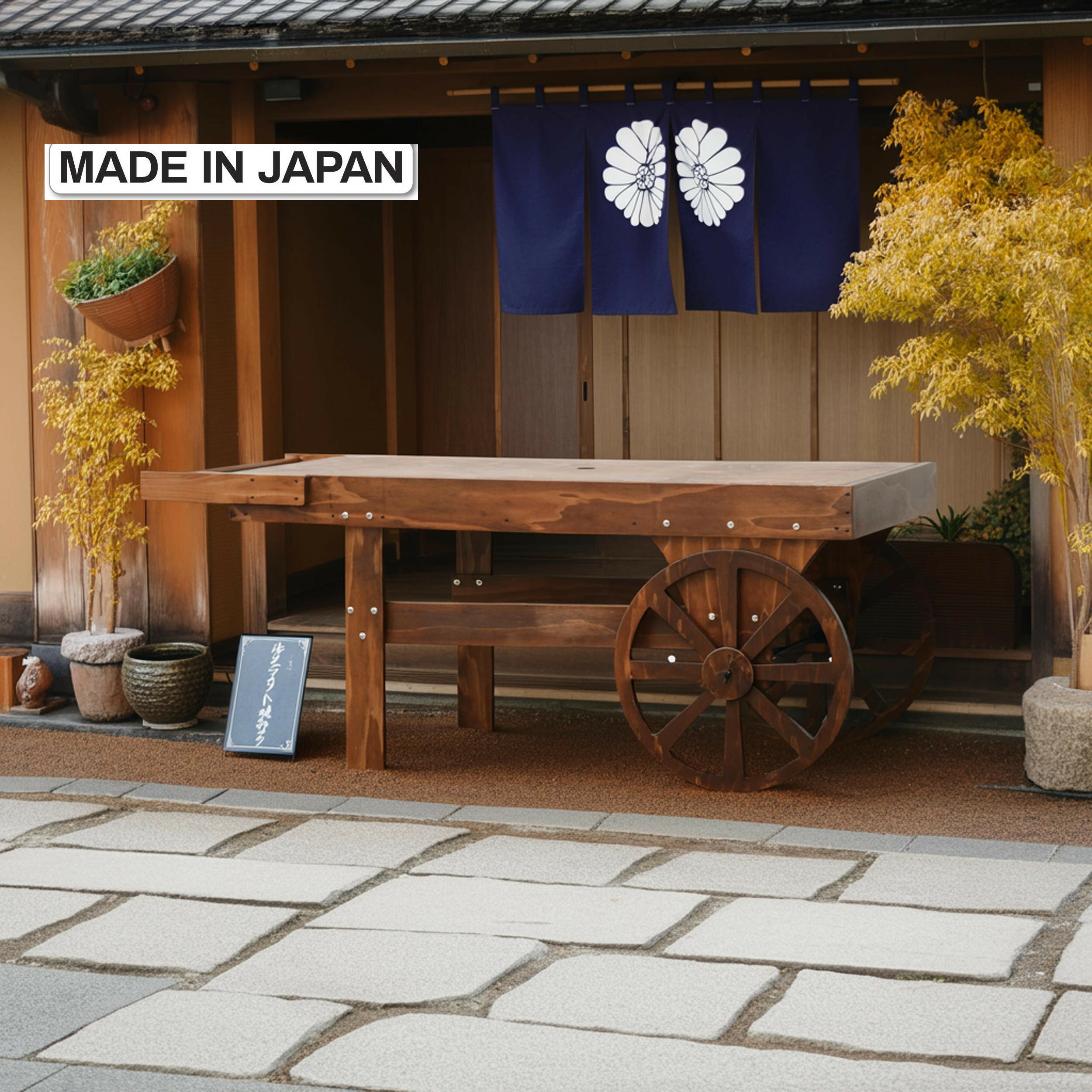 屋台 販売台 平台 ディスプレイショーケース マルシェ ワゴン 車輪付き 日本製 受注生産 民芸和家具 kk..