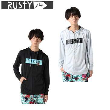 【沖縄県内（離島含）3，300円以上送料無料】ラスティ RUSTY ラッシュガード 長袖 メンズ ボックスロゴ ジップアップ UVパーカー UPF50+ 910469