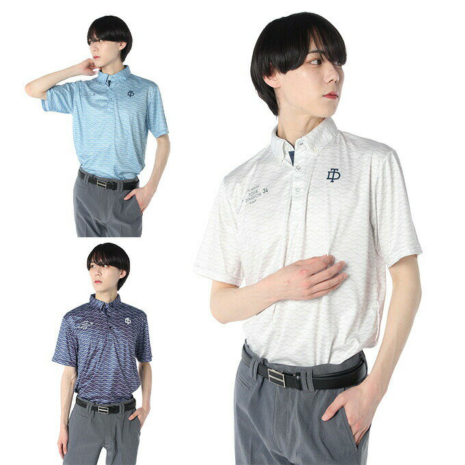 【沖縄県内（離島含）3，300円以上送料無料】ツアーディビジョン Tourdivision ゴルフウェア ポロシャツ 半袖 メンズ 総柄半袖ポロ TD220101B01