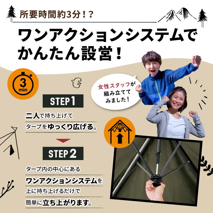 タープテントセット 2.7m 横幕付セット ワンアクションバイザーシェード270F VP160201H01 ビジョンピークス VISIONPEAKS通販格安セール情報 楽天 通販