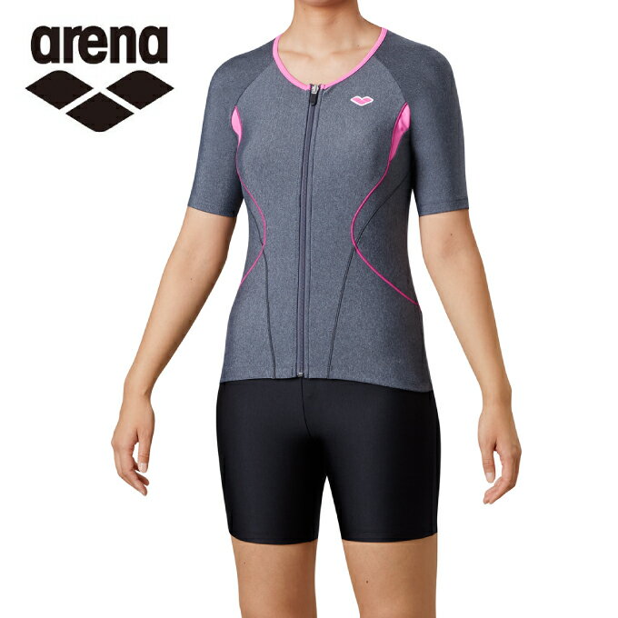 アリーナ フィットネス水着 セパレート レディース 大きめカラースナップ付きセパレーツ 差し込みフィットパッド LAR-0242W-MKPK arenaのサムネイル