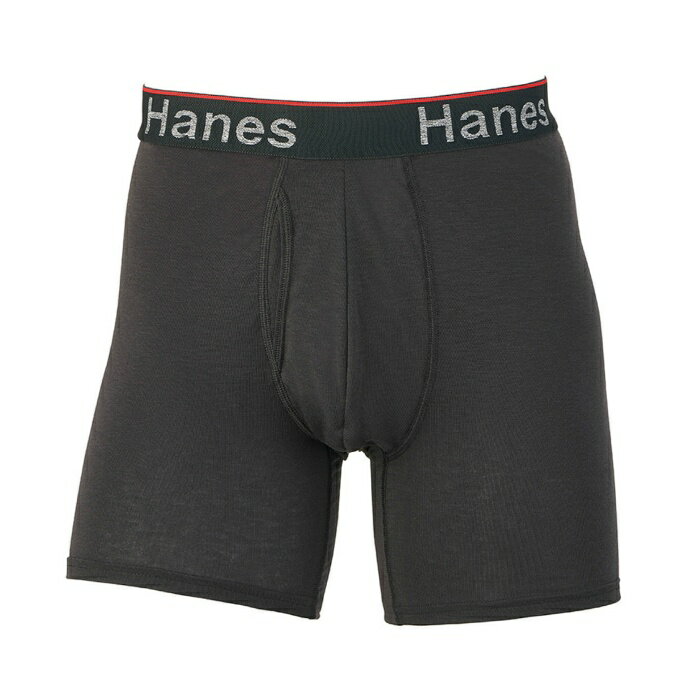 ムレない、スレない、動かない！Hanes(R)（ヘインズ）独自（特許取得）のメッシュライナー構造による、抜群のポジションキープ力。柔らかく、なめらかな肌触りのサステナブルなテンセル(TM)素材とリサイクルポリエステルの混紡糸を使用した、コンフォートフレックスフィット TOTAL SUPPORT POUCH(TM)（トータルサポートポーチ(TM)）レギュラーボクサーブリーフです。太もも部分の汗をしっかりと吸収することに加え、着用時にめくれ上がりにくくする配慮をした股下丈の設定もこだわりのポイント。吸汗速乾機能、ニオイの発生を抑制する「Fresh IQ(R)（フレッシュ アイキュー）」加工により1日中快適。ウエストゴムに優れた伸縮性が特長の「COMFORT FLEX(R) WAISTBAND（コンフォートフレックス ウエストバンド）」を使用し、締め付け感を軽減します。ウエストゴムに「Hanes」と、デザインアクセントとして赤のラインを入れました。 ■カラー：090( ブラック ) ■サイズ(cm)： M ( ウェストの目安 (cm)/76-84 ) L ( ウェストの目安 (cm)/84-94 ) LL ( ウェストの目安 (cm)/94-104 ) ※製品によって仕上りサイズに多少の誤差がありますのでご了承下さいませ。 商品のサイズは日本規格です。 サイズの目安値は日本規格(JIS規格)によるものです。 ■素材： テンセル(TM)混ベア天竺 ポリエステル 76%　テンセル(TM) 19%　ポリウレタン 5% ■製造国：ベトナム ■特徴：前開き 検索ワード：下着