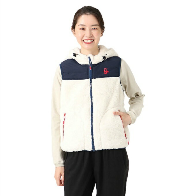 チャムス フリース ジャケット レディース エルモフリースベスト アウター フリース CH14-1362 Ivory/Navy CHUMS
