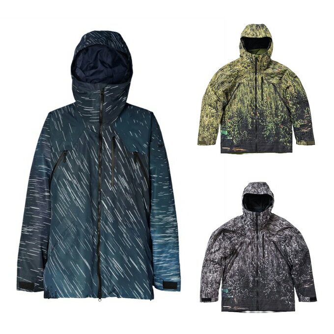 241 の創始者マイク・バシッチの創造性を表現したパネルプリントが特長的なジャケット。AREA241の森をコラージュしたカモフラ柄を大胆にプリントしました。 顔周りと奥行きを同時にフィットさせる「ワンアクションフィットフード」や、国内特許を取得したウェアの重量を分散する「重量分散構造」を搭載。後頭部のドローコードを引くだけで、縦方向と横方向を同時に絞ることが可能。ライティング中も雪の侵入を抑えながら衣服内の換気が行えるメッシュベンチレーション仕様。ポケット内部にオーガナイザーを装備。効率よくモバイル機器などを収納可能。吸湿速乾に優れた素材を使用したゴーグルポケット。スナップボタン付き。隙間を出来るだけ小さくしたウェストインナーカフ。 ■カラー：MO、FL ■サイズ： M ( 着丈/83cm、身幅/59cm、裄丈/93cm ) L ( 着丈/85cm、身幅/61cm、裄丈/96cm ) ※製品によって仕上がりサイズに多少の誤差がありますのでご了承ください。 ■素材： 表地 : FIELD PRINT 2L（ナイロン100% with ポリウレタンコーティング） 裏地 : HEAT MAX（ポリエステル100%）BRUSHED TRICOT（ポリエステル100%） ■機能：HEAT MAX ■原産国：日本 検索ワード：スノボ スノボー