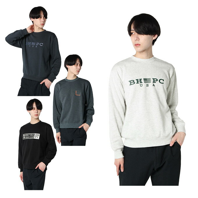 ビバリーヒルズポロクラブ BEVERLY HILLS POLO CLUB ゴルフウェア スウェット メンズ 裏起毛プリントクルーネックトレーナー 3432-1404