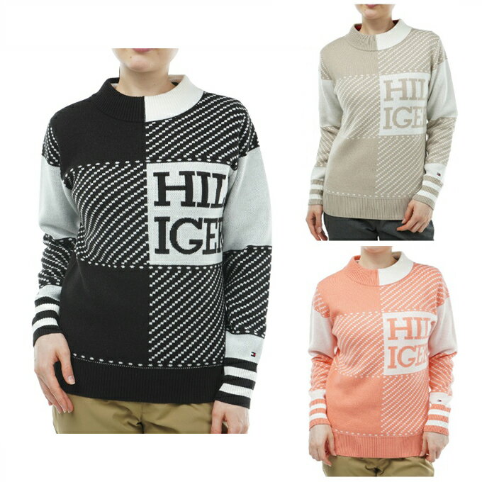 トミーヒルフィガーゴルフ TOMMY HILFIGER GOLF ゴルフウェア セーター レディース ブロックチェック ボトルネックセーター THLA368
