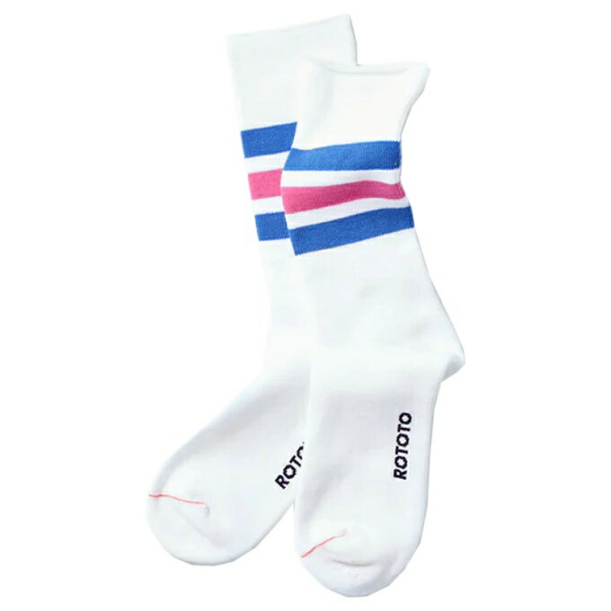 ロトト ROTOTO ソックス メンズ レディース FINE PILE STRIPED CREW SOCKS R1399 WH/BL/PK